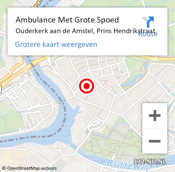 Locatie op kaart van de 112 melding: Ambulance Met Grote Spoed Naar Ouderkerk aan de Amstel, Prins Hendrikstraat op 14 april 2024 10:38