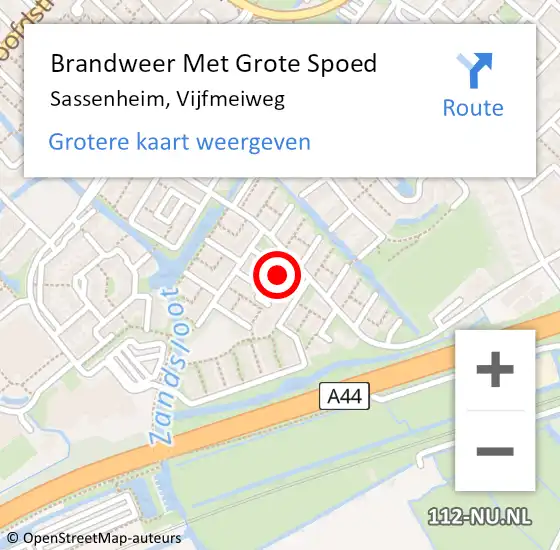 Locatie op kaart van de 112 melding: Brandweer Met Grote Spoed Naar Sassenheim, Vijfmeiweg op 14 april 2024 10:48