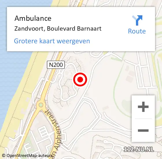 Locatie op kaart van de 112 melding: Ambulance Zandvoort, Boulevard Barnaart op 14 april 2024 11:35