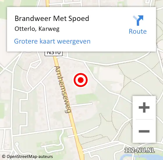 Locatie op kaart van de 112 melding: Brandweer Met Spoed Naar Otterlo, Karweg op 14 april 2024 12:05
