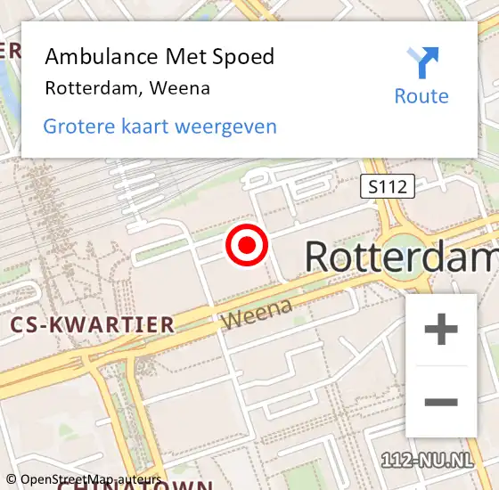Locatie op kaart van de 112 melding: Ambulance Met Spoed Naar Rotterdam, Weena op 14 april 2024 12:14