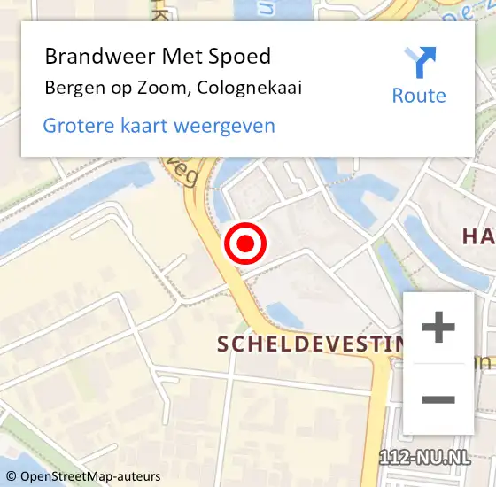 Locatie op kaart van de 112 melding: Brandweer Met Spoed Naar Bergen op Zoom, Colognekaai op 14 april 2024 12:17