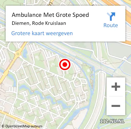 Locatie op kaart van de 112 melding: Ambulance Met Grote Spoed Naar Diemen, Rode Kruislaan op 14 april 2024 12:33