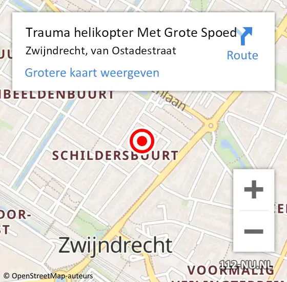 Locatie op kaart van de 112 melding: Trauma helikopter Met Grote Spoed Naar Zwijndrecht, van Ostadestraat op 14 april 2024 12:54