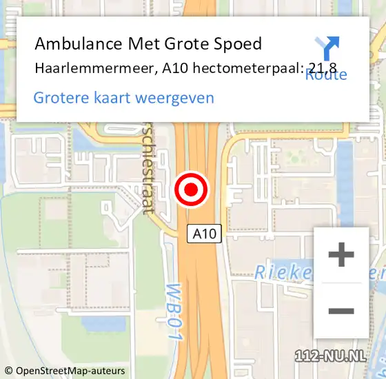 Locatie op kaart van de 112 melding: Ambulance Met Grote Spoed Naar Haarlemmermeer, A10 hectometerpaal: 21,8 op 14 april 2024 13:08