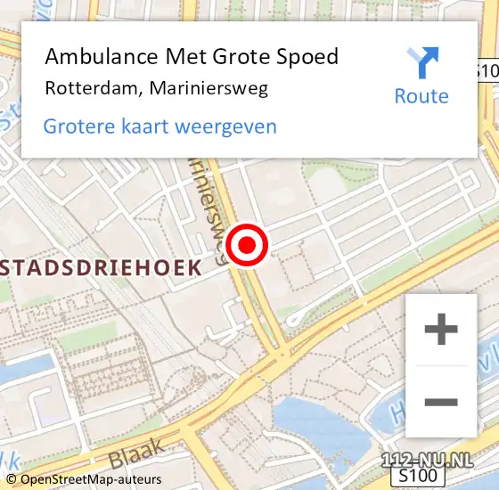 Locatie op kaart van de 112 melding: Ambulance Met Grote Spoed Naar Rotterdam, Mariniersweg op 14 april 2024 13:10
