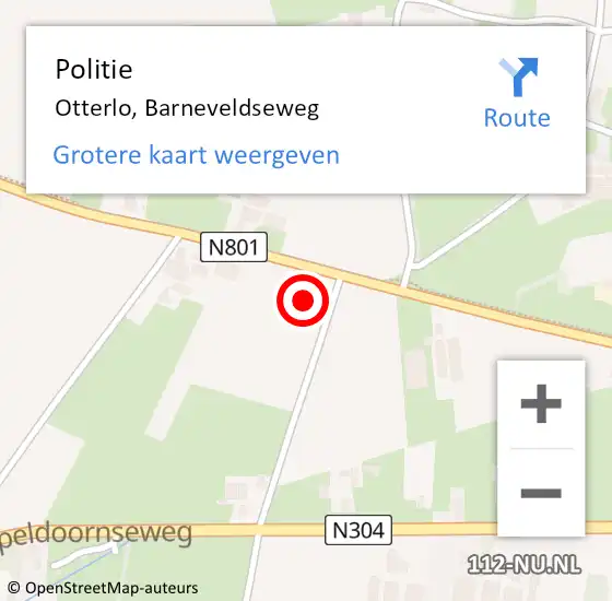 Locatie op kaart van de 112 melding: Politie Otterlo, Barneveldseweg op 14 april 2024 13:18