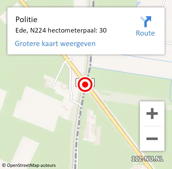 Locatie op kaart van de 112 melding: Politie Ede, N224 hectometerpaal: 30 op 14 april 2024 13:21