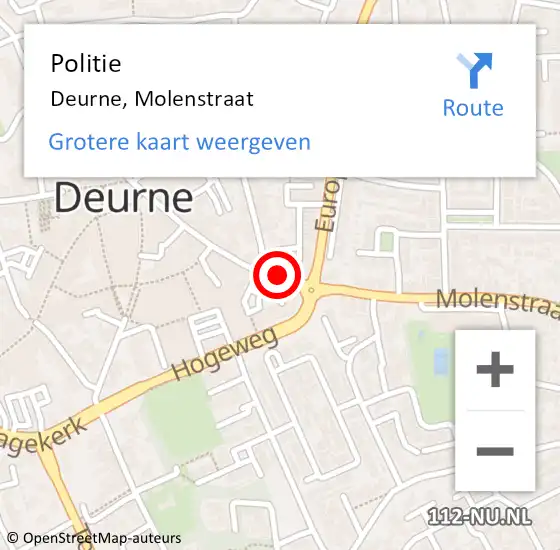 Locatie op kaart van de 112 melding: Politie Deurne, Molenstraat op 14 april 2024 13:36