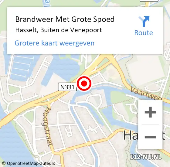 Locatie op kaart van de 112 melding: Brandweer Met Grote Spoed Naar Hasselt, Buiten de Venepoort op 14 april 2024 13:38