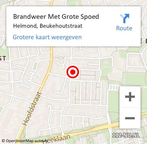 Locatie op kaart van de 112 melding: Brandweer Met Grote Spoed Naar Helmond, Beukehoutstraat op 14 april 2024 13:47