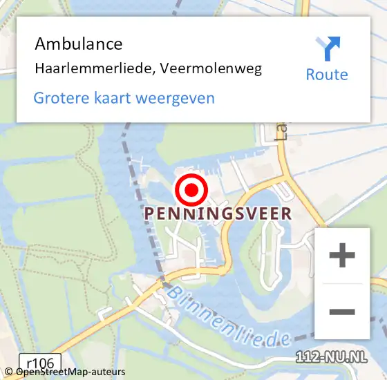 Locatie op kaart van de 112 melding: Ambulance Haarlemmerliede, Veermolenweg op 14 april 2024 13:48