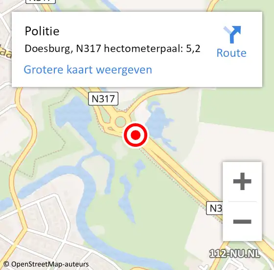 Locatie op kaart van de 112 melding: Politie Doesburg, N317 hectometerpaal: 5,2 op 14 april 2024 14:11