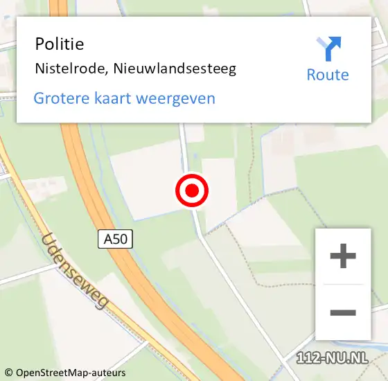 Locatie op kaart van de 112 melding: Politie Nistelrode, Nieuwlandsesteeg op 14 april 2024 14:11