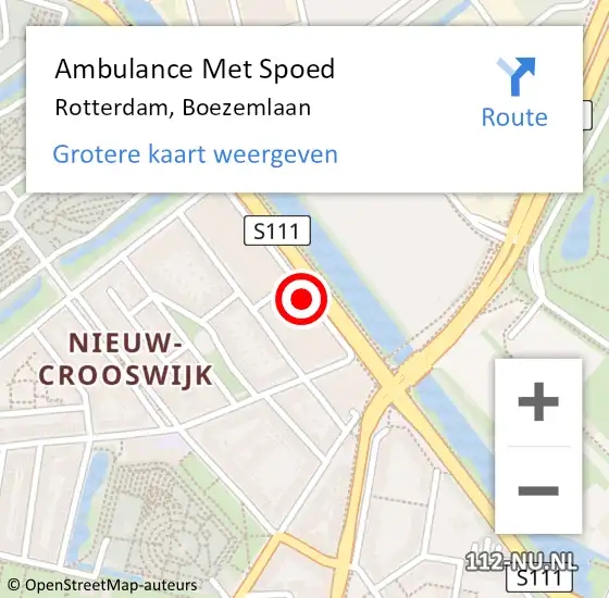 Locatie op kaart van de 112 melding: Ambulance Met Spoed Naar Rotterdam, Boezemlaan op 14 april 2024 14:34