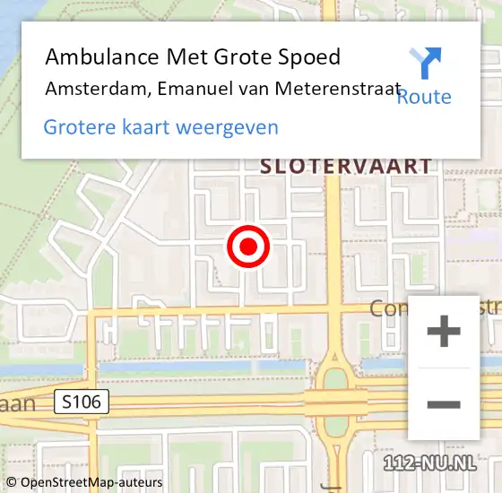 Locatie op kaart van de 112 melding: Ambulance Met Grote Spoed Naar Amsterdam, Emanuel van Meterenstraat op 14 april 2024 15:14