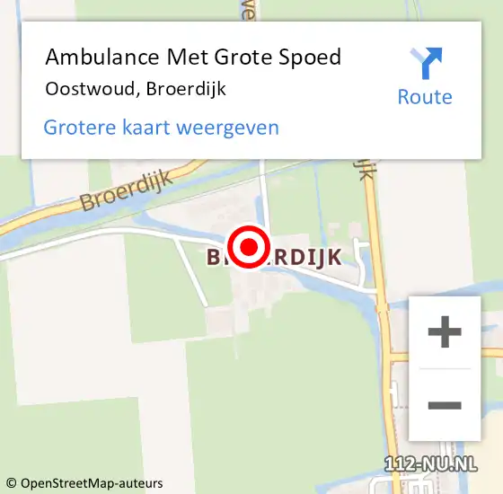 Locatie op kaart van de 112 melding: Ambulance Met Grote Spoed Naar Oostwoud, Broerdijk op 14 april 2024 15:29