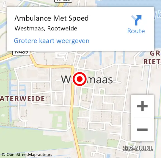 Locatie op kaart van de 112 melding: Ambulance Met Spoed Naar Westmaas, Rootweide op 14 april 2024 15:50