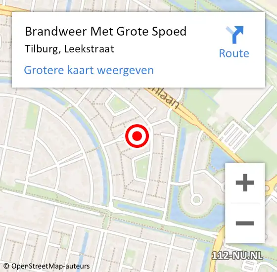 Locatie op kaart van de 112 melding: Brandweer Met Grote Spoed Naar Tilburg, Leekstraat op 14 april 2024 16:01
