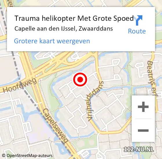 Locatie op kaart van de 112 melding: Trauma helikopter Met Grote Spoed Naar Capelle aan den IJssel, Zwaarddans op 14 april 2024 16:21