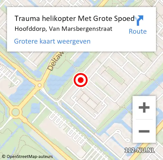 Locatie op kaart van de 112 melding: Trauma helikopter Met Grote Spoed Naar Hoofddorp, Van Marsbergenstraat op 14 april 2024 16:34