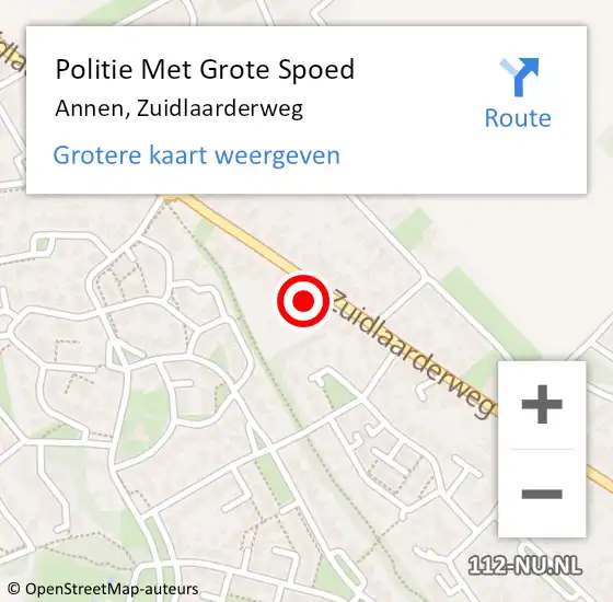 Locatie op kaart van de 112 melding: Politie Met Grote Spoed Naar Annen, Zuidlaarderweg op 14 april 2024 17:10