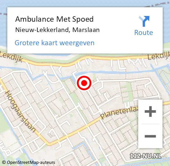 Locatie op kaart van de 112 melding: Ambulance Met Spoed Naar Nieuw-Lekkerland, Marslaan op 14 april 2024 17:44
