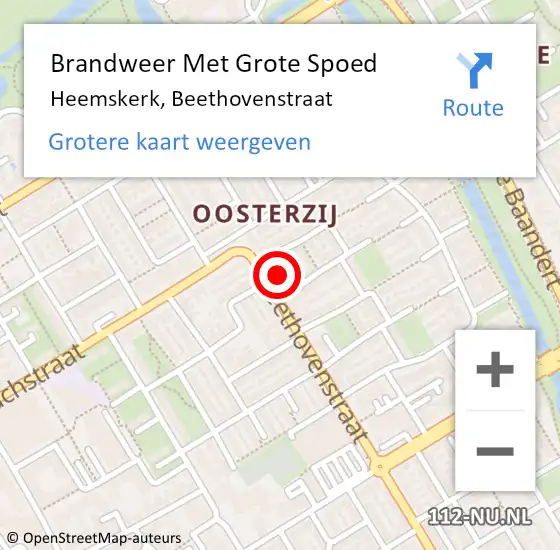 Locatie op kaart van de 112 melding: Brandweer Met Grote Spoed Naar Heemskerk, Beethovenstraat op 14 april 2024 17:46