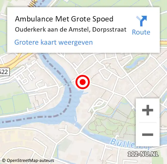 Locatie op kaart van de 112 melding: Ambulance Met Grote Spoed Naar Ouderkerk aan de Amstel, Dorpsstraat op 14 april 2024 17:50
