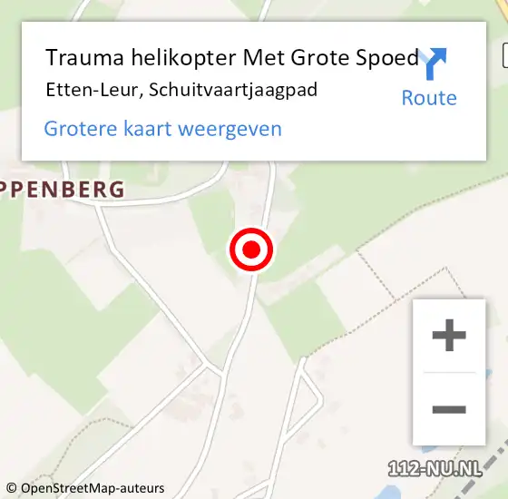 Locatie op kaart van de 112 melding: Trauma helikopter Met Grote Spoed Naar Etten-Leur, Schuitvaartjaagpad op 14 april 2024 17:54