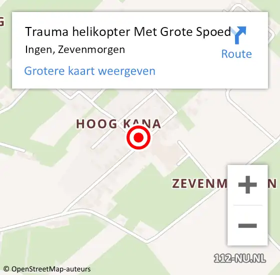 Locatie op kaart van de 112 melding: Trauma helikopter Met Grote Spoed Naar Ingen, Zevenmorgen op 14 april 2024 18:01