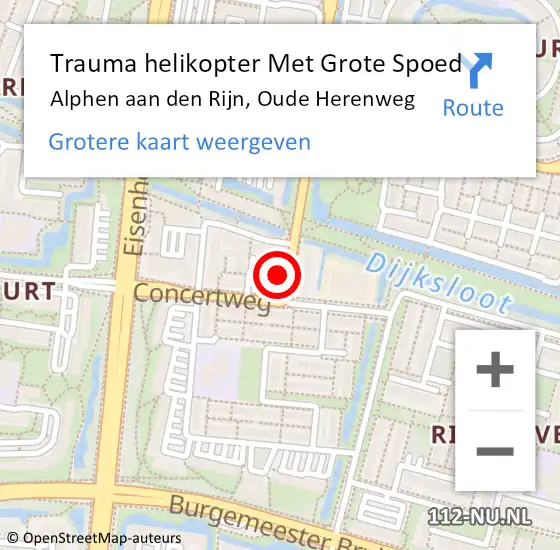Locatie op kaart van de 112 melding: Trauma helikopter Met Grote Spoed Naar Alphen aan den Rijn, Oude Herenweg op 14 april 2024 18:02