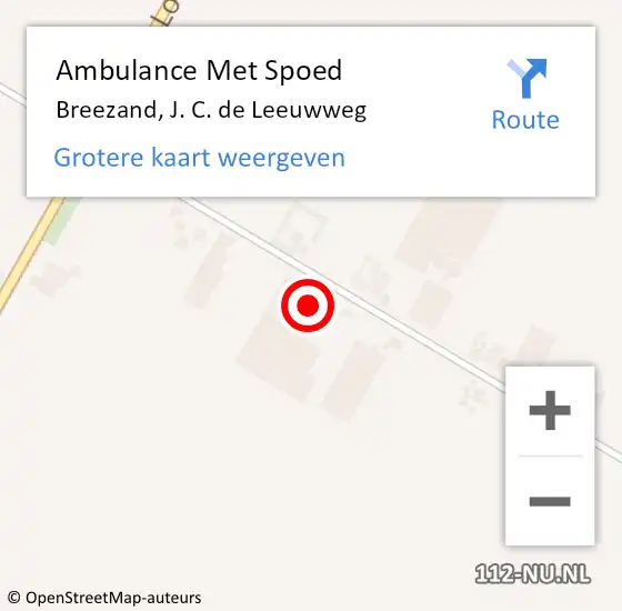 Locatie op kaart van de 112 melding: Ambulance Met Spoed Naar Breezand, J. C. de Leeuwweg op 14 april 2024 18:09