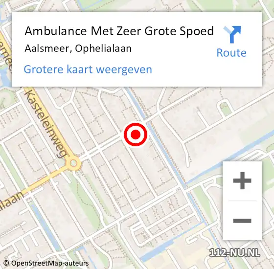 Locatie op kaart van de 112 melding: Ambulance Met Zeer Grote Spoed Naar Aalsmeer, Ophelialaan op 14 april 2024 18:33