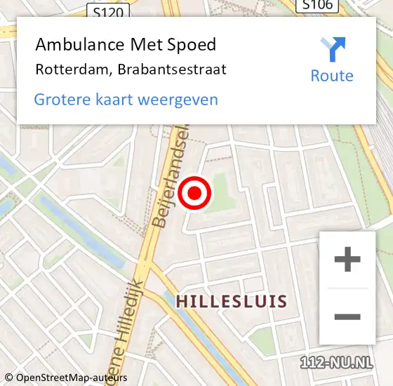 Locatie op kaart van de 112 melding: Ambulance Met Spoed Naar Rotterdam, Brabantsestraat op 14 april 2024 18:40
