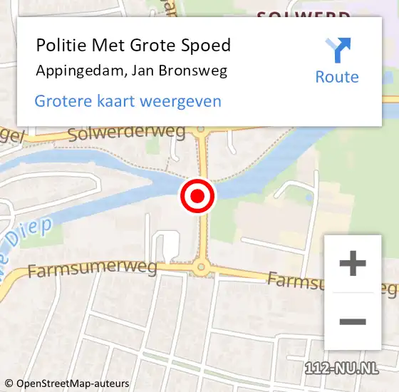 Locatie op kaart van de 112 melding: Politie Met Grote Spoed Naar Appingedam, Jan Bronsweg op 14 april 2024 18:42