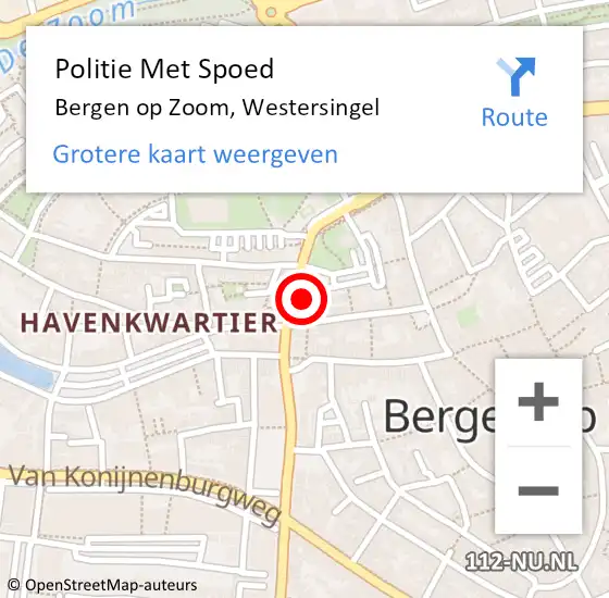 Locatie op kaart van de 112 melding: Politie Met Spoed Naar Bergen op Zoom, Westersingel op 14 april 2024 18:50