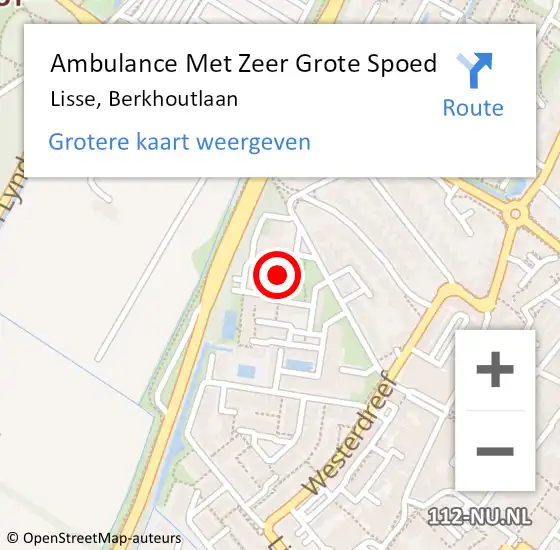 Locatie op kaart van de 112 melding: Ambulance Met Zeer Grote Spoed Naar Lisse, Berkhoutlaan op 14 april 2024 19:36