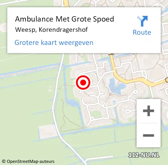 Locatie op kaart van de 112 melding: Ambulance Met Grote Spoed Naar Weesp, Korendragershof op 14 april 2024 19:47
