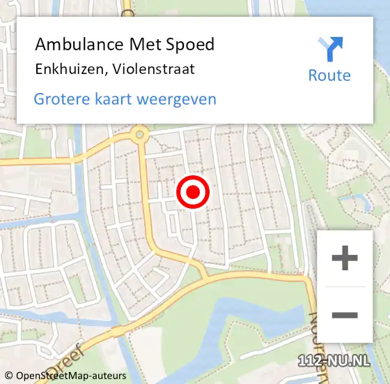 Locatie op kaart van de 112 melding: Ambulance Met Spoed Naar Enkhuizen, Violenstraat op 14 april 2024 19:47