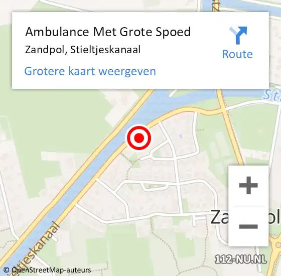 Locatie op kaart van de 112 melding: Ambulance Met Grote Spoed Naar Zandpol, Stieltjeskanaal op 14 april 2024 19:49