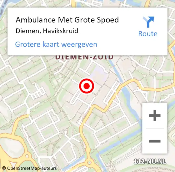 Locatie op kaart van de 112 melding: Ambulance Met Grote Spoed Naar Diemen, Havikskruid op 14 april 2024 20:38