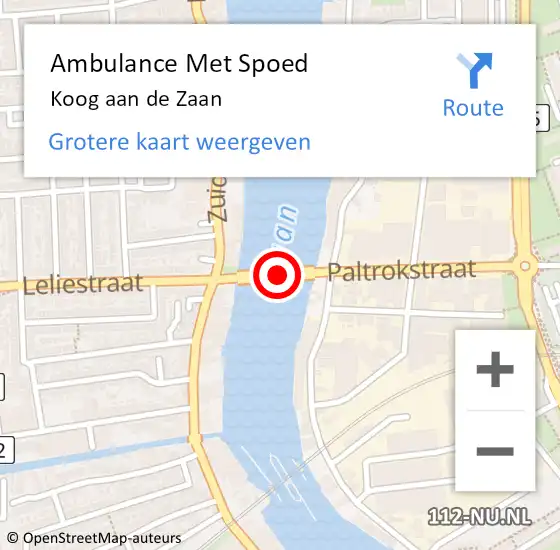 Locatie op kaart van de 112 melding: Ambulance Met Spoed Naar Koog aan de Zaan op 14 april 2024 20:46