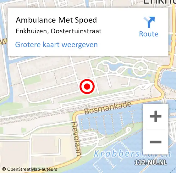 Locatie op kaart van de 112 melding: Ambulance Met Spoed Naar Enkhuizen, Oostertuinstraat op 14 april 2024 21:49
