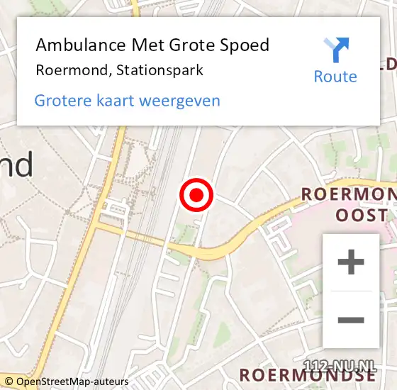 Locatie op kaart van de 112 melding: Ambulance Met Grote Spoed Naar Roermond, Stationspark op 14 april 2024 22:22