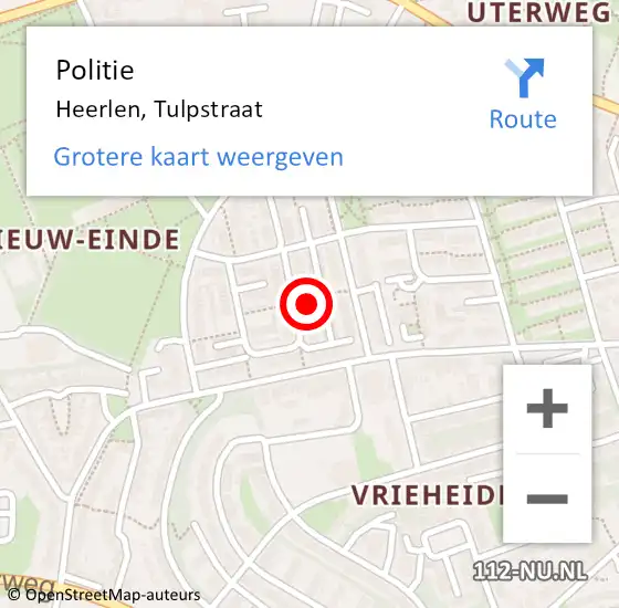 Locatie op kaart van de 112 melding: Politie Heerlen, Tulpstraat op 14 april 2024 22:23