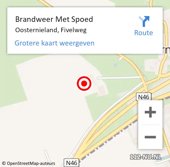 Locatie op kaart van de 112 melding: Brandweer Met Spoed Naar Oosternieland, Fivelweg op 14 april 2024 23:01