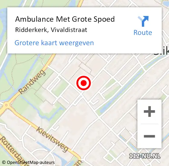 Locatie op kaart van de 112 melding: Ambulance Met Grote Spoed Naar Ridderkerk, Vivaldistraat op 15 april 2024 00:30