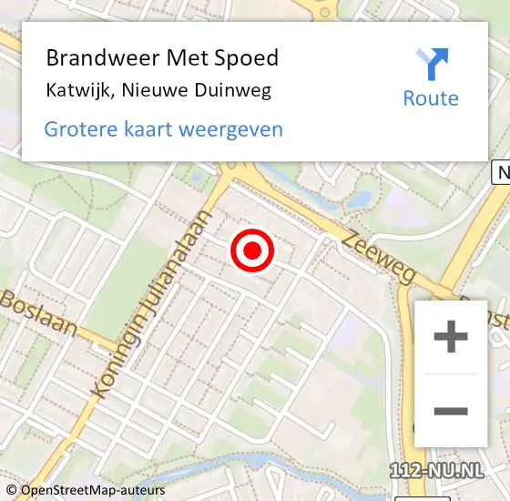 Locatie op kaart van de 112 melding: Brandweer Met Spoed Naar Katwijk, Nieuwe Duinweg op 15 april 2024 01:57