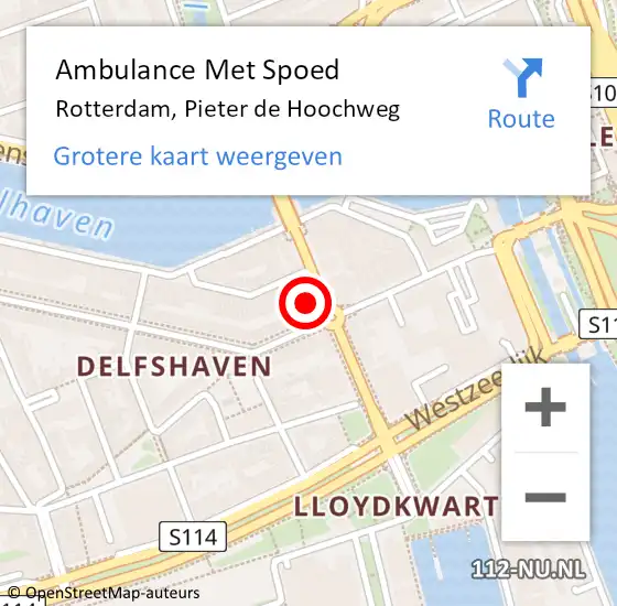 Locatie op kaart van de 112 melding: Ambulance Met Spoed Naar Rotterdam, Pieter de Hoochweg op 15 april 2024 03:17